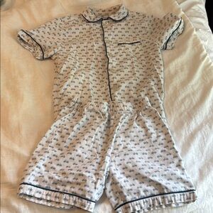 Petite Plume- Blue and White Pajama Set with bike Pattern